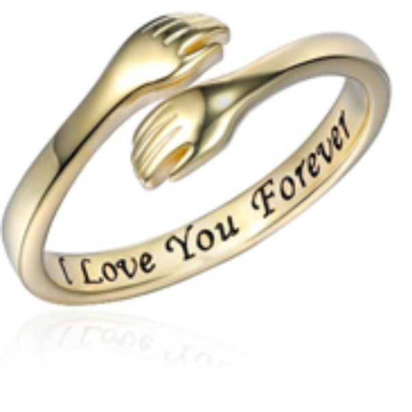 925 GOLD Sterling Silver Love Hug Ring Band Open Finger Adjustable Women Jewellery
